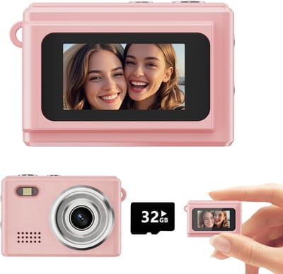 Camera - Digitale camera - Mini-digitale camera - 32GB-kaart - 1080P – Draagkoord & metalen ketting - Vintage - Verjaardagscadeaus voor vrouwen en mannen, afstudeercadeaus voor tieners (meisjes en jongens) -Roze