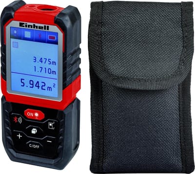 Einhell Afstandmeter TE-LD 60 - Tot 60 m - Afstandsmeting - Oppervlaktemeting - Inhoudsmeting - Met optellen en aftrekken - Pythagoras functie - Incl. opbergtas