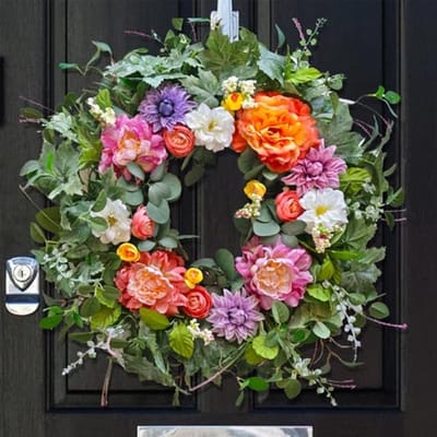 Lentekrans 61 cm met Pioen, Dahlia en Roos - Voordeurdecoratie voor Binnen en Buiten