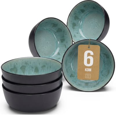 Pure Living Ibiza Dark Set Van 6 Kommen - 700ml - Saliegroen - Aardewerk - Vaatwasserbestendig - Magnetronbestendig