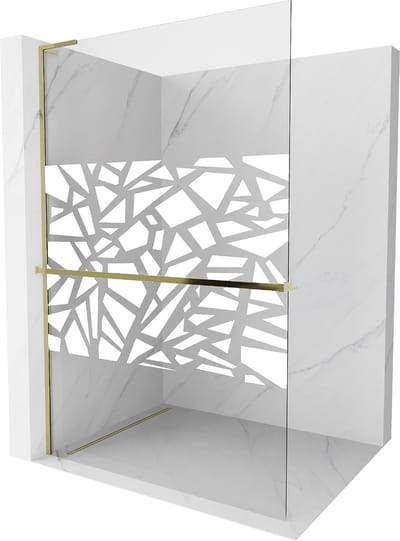 Mexen Kioto+ L douchewand met plank Walk-in 70 x 200 , wit patroon, goud - 800-070-123-50-85