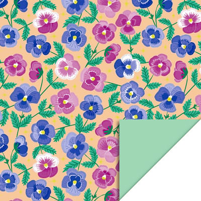Cadeaupapier Pansy Flowers - Mint - House of products - 70x300 cm