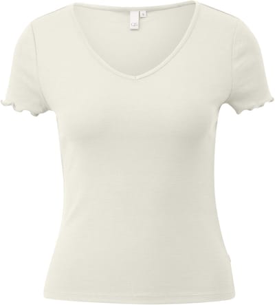 T-shirt met V-hals met golvende afwerking aan de mouwen voor dames QS