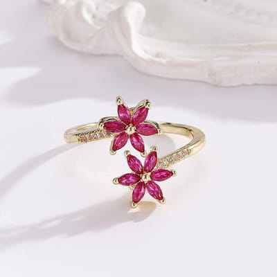 Charm-In 1 stuks Zirkonia Bloem Decor Wrap Ring Koperen Sieraden Valentijns brown