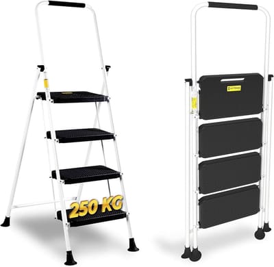 Vouwladder met Antislip Pedaal en Handvat - Lichtgewicht en Draagbare Ladder (4 Treden)