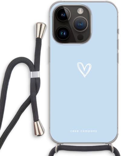 Case Company® - Hoesje met koord geschikt voor iPhone 14 Pro hoesje met Koord - Klein Hart Blauw - Telefoonhoesje met Zwart Koord - Bescherming aan alle Kanten en Over de Schermrand