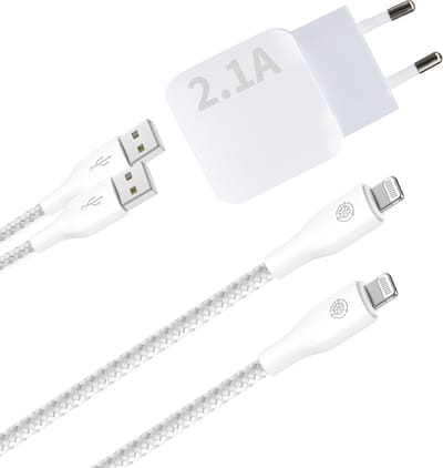 Oplader geschikt voor iPhone / iPad - Usb blokje 2 poorten - Lightning naar usb A kabel - 3 meter