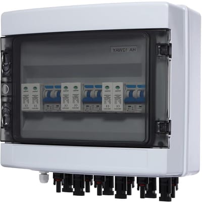 Zonne Combiner Box - Zonnepanelen Schakelaar - Stroombeveiliging - IP65 Waterdicht - 3 Ingangen 3 Uitgangen - Wit Zwart
