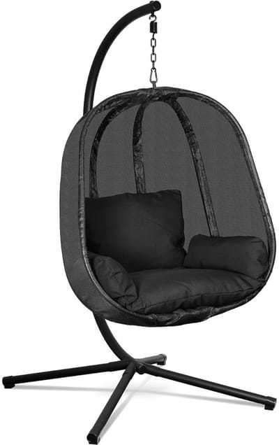 Egg Hangstoel - Hangstoel met Standaard - Chair voor Binnen en Buiten - Zwart