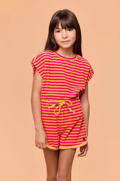 Woody shortje gestreept fuchsia/oranje - 251-10-SHG-T/945 - maat 14 jaar