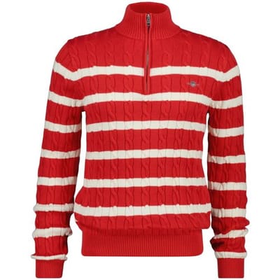 Gant Trui Striped Cotton Cable Half Zip Rose Red / male