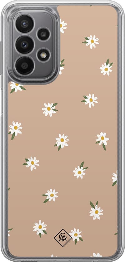 Casimoda® hoesje - Geschikt voor Samsung Galaxy A23 - Sweet Daisies - 2-in-1 case - Schokbestendig - Bloemen - Verhoogde randen - Bruin/beige, Transparant