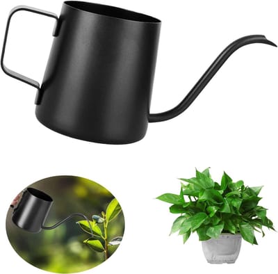 Kleine gieter voor kamerplanten - 350 ml - zwart - roestvrij staal