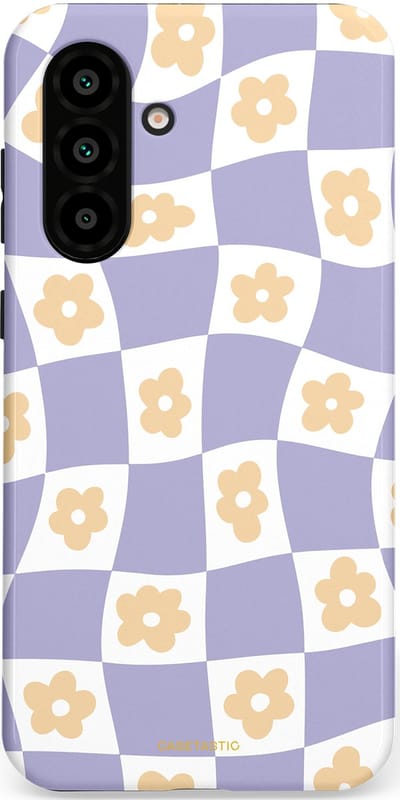 Casetastic hoesje geschikt voor Samsung Galaxy A36 / Samsung Galaxy A56 - Dubbellaagse bescherming - Kronkelende madeliefjes - Fashion Case - Lila Wit Zand Lichtgrijs