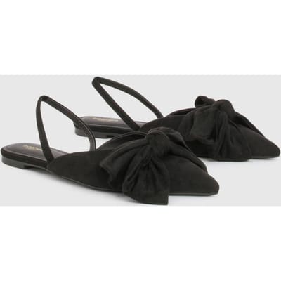 boohoo Dames Wide Fit Nepsuede Ballerina's met Strikdetail en Puntige Neus | Black | Maat: 3