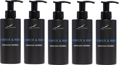 Shower & Wash Hammam Herbal 300 ml - met pomp - zwarte fles - set van 5 stuks - Voordeelverpakking