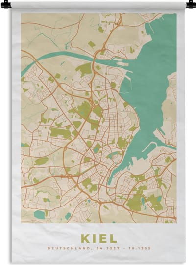 Wandkleed - Wanddoek - Plattegrond - Kiel - Kaart - Stadskaart - Vintage - 120x180 cm - Wandtapijt
