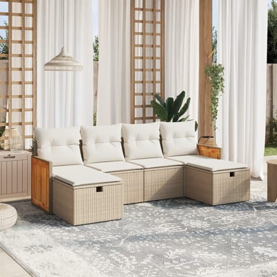 vidaXL - 6-delige - Loungeset - met - kussens - poly - rattan - beige