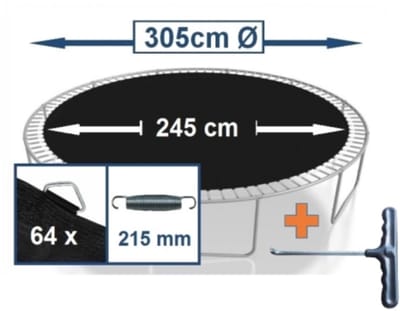 Springmat rond voor 305 cm trampoline - met 64 ringen voor 21 cm. lange veren