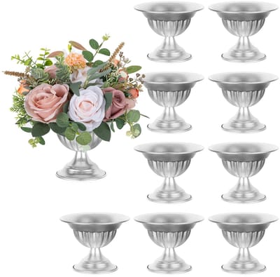 Zilveren Urn Vazen Voor Bruiloft: 13 cm Metaal Vaas Set Van 10 Voor Verjaardagsfeest Jubileum Eettafel Centrumstukken- Kleine Bloemen Urn Vazen Voor Kunstbloem Arrangement Decoratie