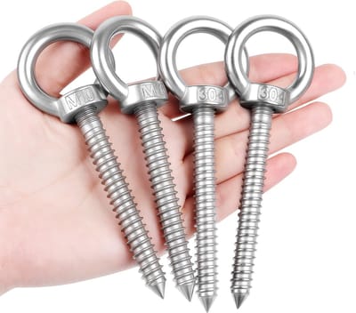 M10 Ringschroef met houtdraad 4 stuks Oogschroef M10 x 80 Schroefogen van roestvrij staal Oogschroeven Ringschroeven voor hangmatten, luifels, hangzetel, schommelstoelen, vaste