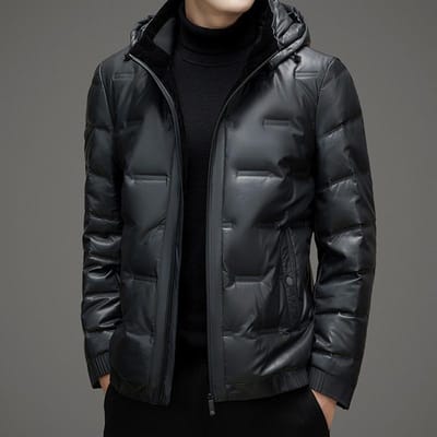 Donsjack met capuchon Heren Winter Nieuw Heren PU Leer Donsjack Jas Warm Verdikt Leren Jas Leren Jas 6XL