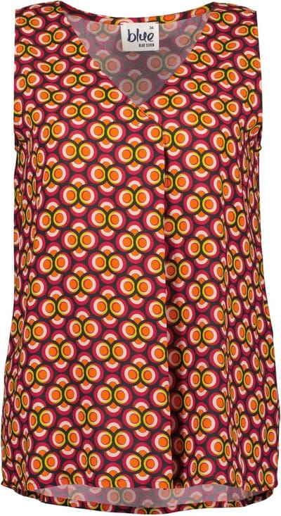 Blue Seven dames top - blouse dames mouwloos - rood/oranje retro print - 180195 - maat 36