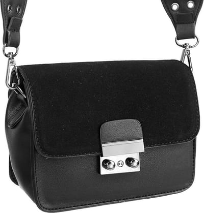 Zwarte Schoudertas Suedine Flap - Crossbody tassen - Schoudertassen - Zwart