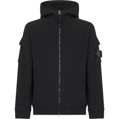 Stone Island Logo Met Capuchon Rits Lange Mouwen Jas Heren Jas Zwart K2S156100009S0A20-V0029 M black
