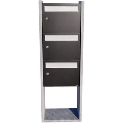 Staande Brievenbus Palermo Triple - Natuursteen En Staal - Zwart, Blauw En Grijs - 46x162x18cm