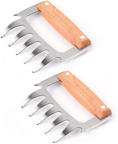 Roestvrijstalen Vleesscheider Set - 5-in-1 Vleesklauwen voor Barbecue - Haar Plukken, Vlees Fixeren, Flessen Openen - 2 Stuks
