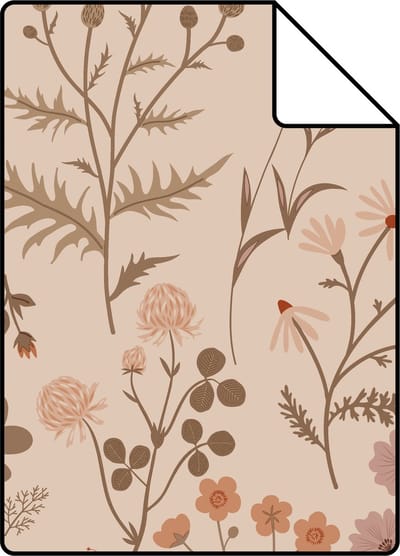 Proefstaal ESTAhome behang veldbloemen terracotta roze - 26.5 x 21 cm - 139597-S