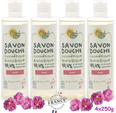 Cigale Bio AKTIE voordeel pakket. Biologische rozen douchegel 4x250ml. Zonder conserveermiddel - kleur