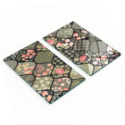 Glazen snijplanken met grafisch bloemenpatroon 2x30x52 cm