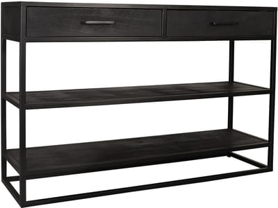 Bijzettafel visgraat 120cm duurzaam mangohout zwart Livia side table