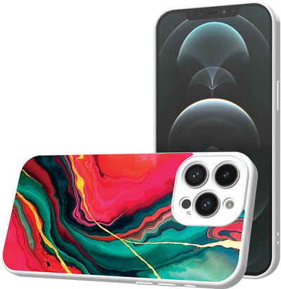 Smartphonica Telefoonhoesje Geschikt voor iPhone 12 Pro Max met Rood Groen Marmer opdruk - TPU Back Cover Case Red Green Marble Design - Wit geschikt voor iPhone 12 Pro Max