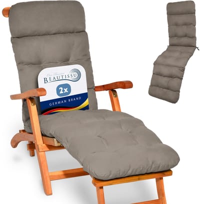 Beautissu Flair DC Deckchair Kussen Set 2x 200x50x8 cm Taupe – Ligstoelkussen