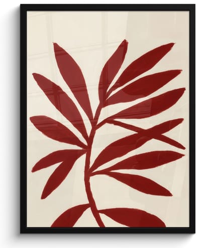 Poster in lijst - Fotolijst 50x70 cm - Posters - Tak - Bladeren - Rood - Posterlijst zwart - Decoratie - Wanddecoratie woonkamer - Muurdecoratie slaapkamer