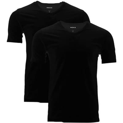 MEXX Set van 2 heren T-shirts (V-hals, Zwart, L)