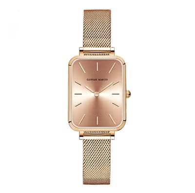 Hannah Martin Rechthoekig Horloge | Rose Goudkleurig | Rose Goud Plaat | Dames Horloges |