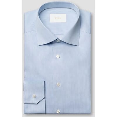 Eton Overhemd Luxury Striped Poplin Weave Organic Supima Cotton Licht Blauw / male