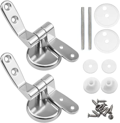 Toiletbril Scharnier - WC Bril Scharnieren - Scharnier Vervangset -Universele Zinklegering Toiletdeksel Bevestigingsset - met RVS Schroeven - Luxe Toiletbril Bevestiging - Zilver
