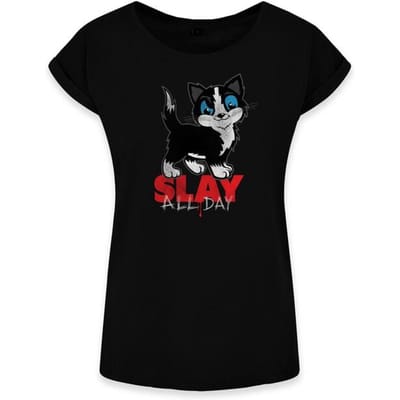 Goodie Two Sleeves - Fun T-shirt - Slay All Day - S tot XXL - voor Vrouwen - zwart
