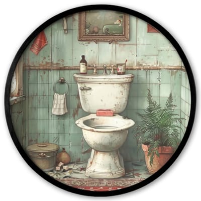Poster in lijst Rond - Fotolijst 40x40 cm - Posters - Vintage - Toilet - Illustratie - Ronde posterlijst zwart - Decoratie - Wanddecoratie woonkamer - Muurdecoratie slaapkamer