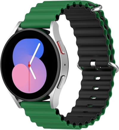 By Qubix - Ocean Style bandje 20mm - Groen / zwart - Geschikt voor Samsung Galaxy Watch 7 (40 & 44mm) - Galaxy Watch FE - Galaxy Watch 6 - Galaxy Watch 6 Pro - Galaxy Watch 5 - 5 Pro - Galaxy Watch 4 - 4 Classic - Active 2 - Watch 3 (41mm)