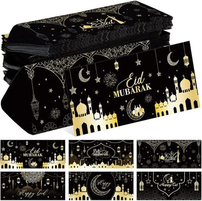 150 Luxe Eid Mubarak Geld Enveloppen voor Ramadan Cadeau - Zwart & Goud