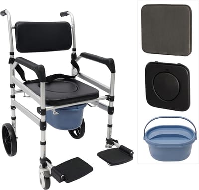 Mobiele Toiletstoel - Douchestoel Hulpmiddel - Veilig Zelfstandig - Inklapbaar Lichtgewicht - Verstelbaar 46-51cm - Zilver Zwart