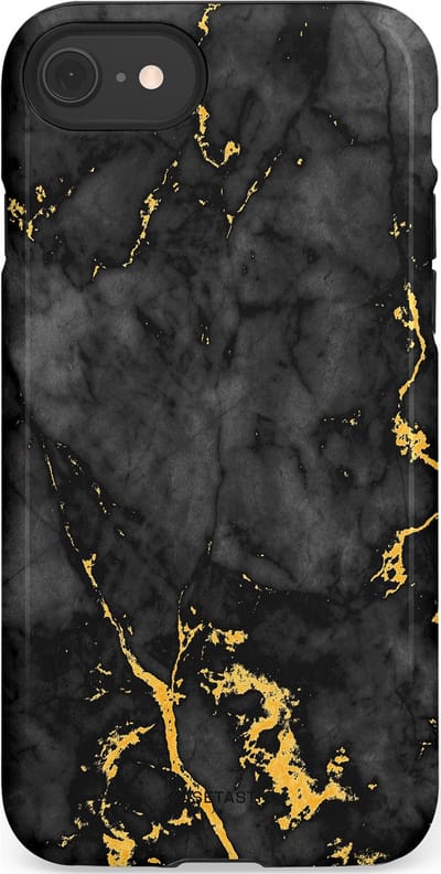 Casetastic hoesje geschikt voor Apple iPhone SE / Apple iPhone 7 / Apple iPhone 8 - Dubbellaagse bescherming - Zwarte Marmer Goud - Fashion Case - Zwart Goud