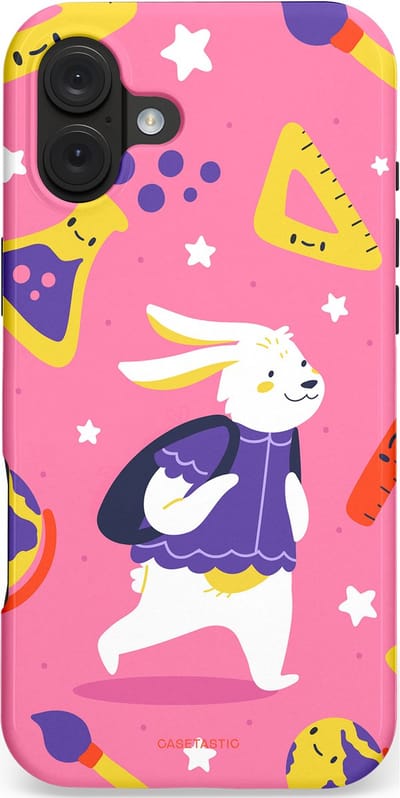 Casetastic hoesje geschikt voor Apple iPhone 16 Plus - MagSafe - Dubbellaagse bescherming - Slimme konijnensprongen - Fashion Case - Koraal Geel Roze