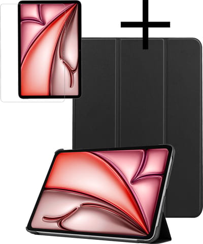 Hoes - Geschikt voor Apple iPad Air (2024/2025/2026) - 11 inch - Met Screenprotector - Trifold Bookcase - Hard Cover - Hardcover Book Case - Tablet Hoesje - Zwart